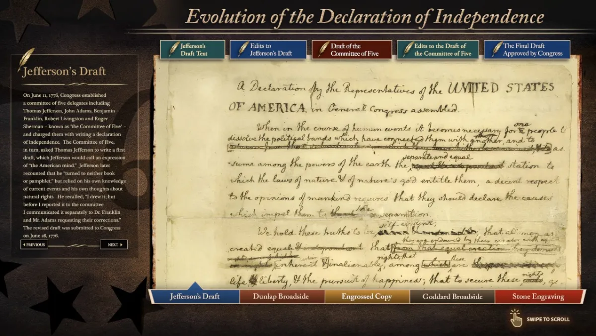 Evolution of the Declaration of Independence touchscreen kiosk