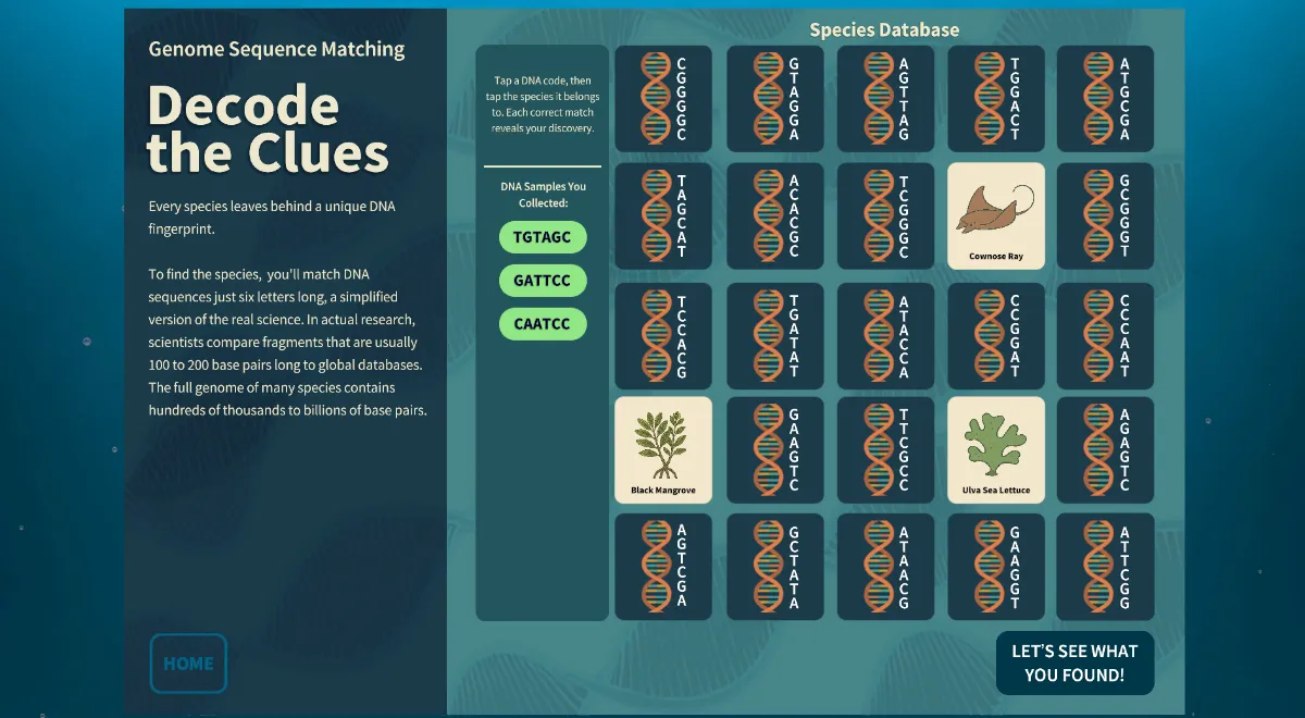 Whitney Labs eDNA genome sequence matching game
